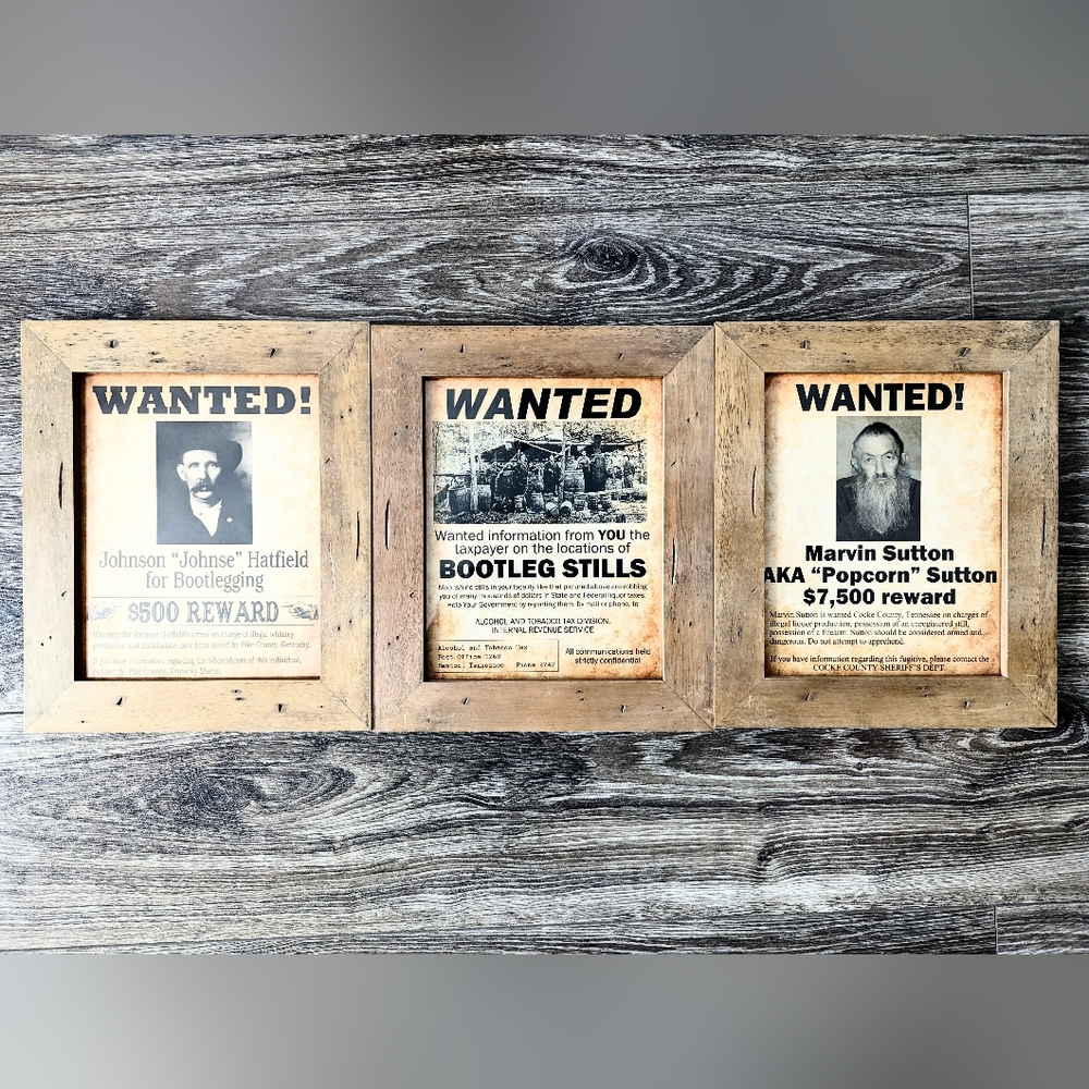 4pc hand-aged, framed bootleggers pictures